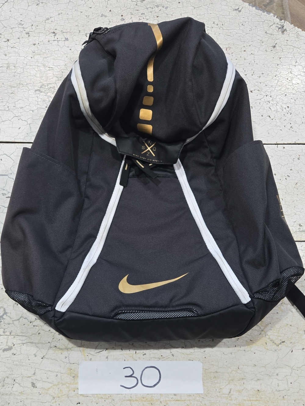 Nike Black and Gold Athletic Backpack with White Trim
